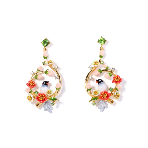 Red-billed Blue Magpie Garland Earrings