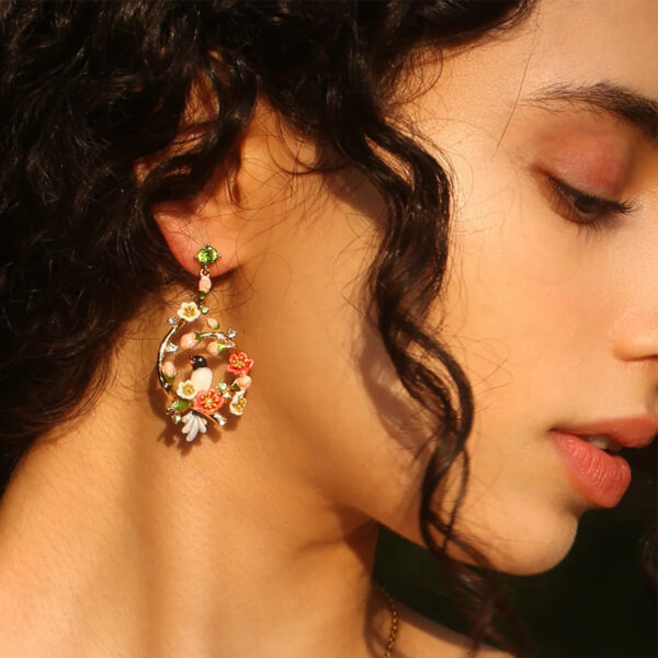 Red-billed Blue Magpie Garland Earrings - Image 2