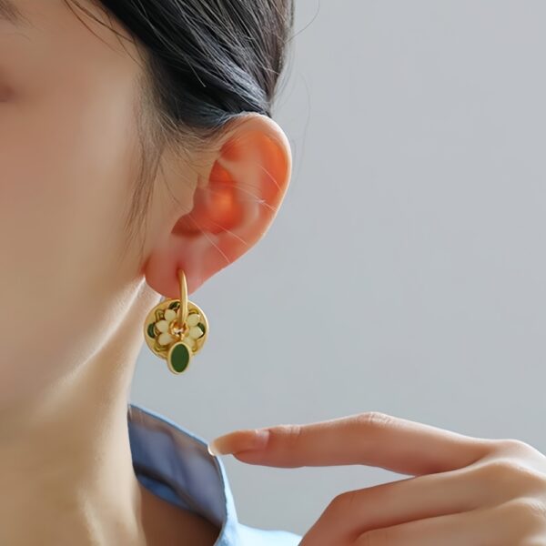 Bamboo Green Enamel Earrings - Image 2